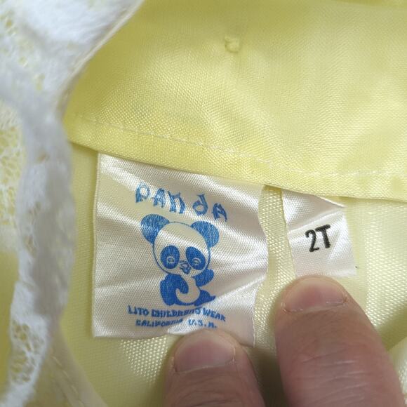 Vtg Panda Party Dress Girls Sz 2T Semi Sheer Yellow Frilly Lace 80s/90s - Picture 5 of 5
